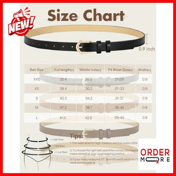 4 Pack Thin Leather Belts Skinny Waist Gold Buckle Women\'s Fashion main image 7